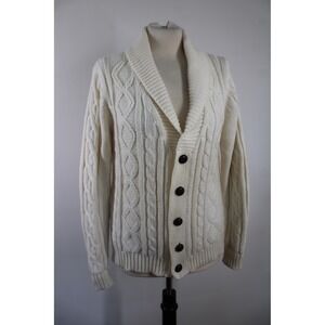 Vintage Turn 4 M? Cream Cable Knit Shawl Collar Cardigan Sweater Ivory Acrylic